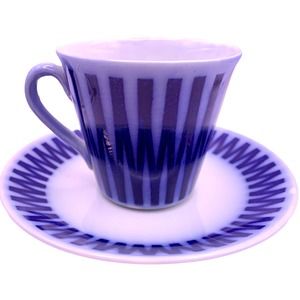Vintage Cup Saucer Demitasse CLEO Upsala Ekeby Gefle Sweden MCM Flow Blue Cobalt